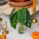 Artificial Flowers Turtle-Back, Alocasia Leaf, in Glass Vase with Faux Water,7Pcs Artificial Leaves Real Touch Latex Leaves for Centerpiece (2, Turtle-Back&Alocasia Leaves) by CozyNest Decor