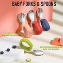 Toddler Utensils - Baby Forks and Spoons Set - Kids Stainless Steel Silverware - Children Safe - Self Feeding - Dishwasher Safe (Orange + Green) by TinyTreasures Baby Boutique