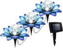 LEWIS&WAYNE Solar Garden Lights Outdoor, 3 Pcs Blue Lotus Flower Pathway Lamps with Cool White Crackle Glass Globe Led Lights for Patio Pathway Yard Balcony Garden Decorations by CozyNest Decor