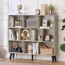 LEYAOYAO 10 Cube Bookshelf,3 Tier Modern Wide Bookcase with Legs,Mid-Century Wood Bookshelves Storage，Retro Grey Large Book Case,Freestanding Organizer Display Shelf for Bedroom,Living Room,Office by CozyNest Decor