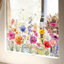 Colorful Flower Garden Window Clings, Wildflower Grass Lily Peony Poppy Floral Window Decals by CozyNest Decor