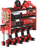 Power Tool Organizer Wall Mount, Red Metal Power Tool Storage Rack with Screwdriver Holder, Garage Tool Storage Shelves with Screwdriver Holder Plier Holder (Red, 4 Drills Holder) by GreenHaven Gardens