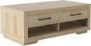 Hazel Coffee Table with 4 Storage Drawers and Open Shelf, Metal Handles, Rectangular Modern Luxury Table for Living Room by CozyNest Decor