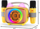 BIGASUO Karaoke Machine for Kids, Mini Portable Bluetooth Speaker with 2 Wireless Microphones and LED Lights, Kids Toys Ideal Gifts for Girls & Boys Birthday Home Party Yellow-2Pack by TinyTreasures Baby Boutique