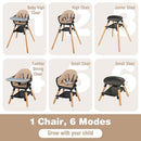 BABY JOY Baby High Chair, 6 in 1 Convertible Wooden High Chair for Babies & Toddlers with Adjustable Legs, Double Removable Tray, Safety Harness & Waterproof PU Cushion (Coffee) by TinyTreasures Baby Boutique