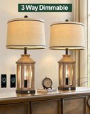23.75" Farmhouse Dual USB Charging Ports 3-Way Dimmable Touch Control Table Lamp with Nightlight Vintage Modern Lamps for Living Room Bedroom by CozyNest Decor