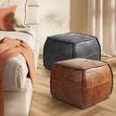 Leather Ottoman,Handmade Stuffed Square Ottoman,Genuine Leather Pouf, Foot Rest Pouf,Comfortable Soft Seating for Living Room & Bedroom (Grey, Square) by CozyNest Decor