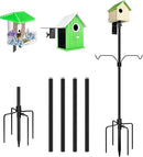 Bird Feeder Pole, 79 Inch Heavy Duty Bird House Pole Mount Kit for Outdoors, Adjustable Metal Bird Feeding Stand, with 2-Hooks, 5-Prong Base for Hanging Feeders, Black by GreenHaven Gardens