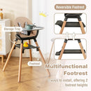 BABY JOY Baby High Chair, 6 in 1 Convertible Wooden High Chair for Babies & Toddlers with Adjustable Legs, Double Removable Tray, Safety Harness & Waterproof PU Cushion (Coffee) by TinyTreasures Baby Boutique