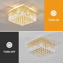 4-Light Gold Crystal Chandeliers Flush Mount Chandelier Light Fixture with K9 Crystals Modern Ceiling Lights Elegant Square Lamp for Bedroom,Hallway,Bar,Living Room,Dining Room,H5.9 xW13.7 by CozyNest Decor