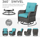 Outdoor Swivel Rocker Wicker Chairs Set of 3, High Back Swivel Patio Chairs Wicker Furniture Set, 2 PCS Rattan Swivel Rocking Chair with Side Table, Turquoise by GreenHaven Gardens