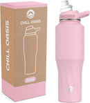 Chill Oasis Water Bottle | Compatible With Popular Flavor Cartridges | BPA Free, Leak Proof, Double-Walled Vacuum Insulated Stainless Steel, and Dishwasher Safe | Cold for 24 Hours (Pink, 32oz) by CozyNest Decor