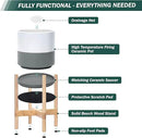 D'vine Dev Ceramic Planter with Natural Stand - 10 Inch Modern Round Flower Pot with Wood Planter Holder, White/Grey, 55-B-K-6 by CozyNest Decor
