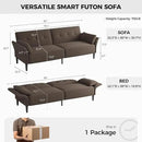 89” Futon Sofa Bed, Linen Comfy Futon Couch Bed with 2 Square Pillows, Convertible Sleeper Sofa with Adjustable Backrest& Armrests, Modern Loveseat Sleeper for Living Room, Bedroom, Brown by CozyNest Decor