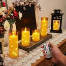 Homemory Acrylic Flameless Candles with Embedded Star String Fairy Lights, Battery Operated Candle, LED Candles, Fake Candles with Remote Control and Timer for Halloween, Amber, Set of 5(H4"5"6"8"8") by CozyNest Decor