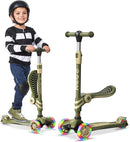 Army 3 Wheel Scooter with Seat for Kids – Light-Up LED Wheels, Adjustable Handlebar and Seat, Smooth PU Wheels, Wide Anti-Slip Deck, Rear Foot Brake – Toddler Outdoor Toys for Ages 2+ by TinyTreasures Baby Boutique
