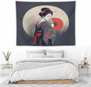 Japanese Woman Geisha Tapestry Asian Red Cherry Blossom Red Sun Traditional Kimono Folk Tapestries Home Decor for Living Room Bedroom Apartment Farmhouse Dorm 80"x60" by CozyNest Decor