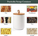 Ceramic Canisters Sets for Kitchen, Airtight Canister with Bamboo Lid, Ceramic Coffee Canister Kitchen Canisters for Countertop, Flour and Sugar Containers for Food Storage Jars, White, Set of 3 by CozyNest Decor