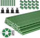 Garden Stakes 60 Pack, 16 Inch Each, DIY 3ft 4ft 5ft 6ft 7ft Sturdy Steel Plant Stakes with 50 Connectors, 30 Rotatable Clips, 10 A-Type Connecting Pipe and 164 Feet Twist Tie for Climbing Plants by CozyNest Decor