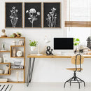 Flower Plant Wall Art Decor 24"x16" Set of 3 Black And White Botanical Painting Wood Framed For Minimalist Bedroom Office Rustic Living Room Abstract Wildflower Sign Hanging (Wood Black) by CozyNest Decor