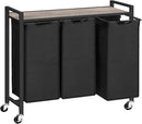HOOBRO Laundry Sorter 3 Section, Laundry Hamper with Wheels, 3 × 11.5 Gal (43.4L), Rolling Laundry Basket, Pull-Out and Removable Oxford Fabric Bags, Greige and Black BG76XY01 by CozyNest Decor