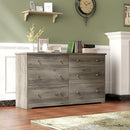 VINGLI 59" Long Dresser 6 Drawer, Grey Large Dresser for Bedroom, Rustic Gray Chest of Drawers, Farmhouse, 59" W x 15.75" D x 32" H by TinyTreasures Baby Boutique