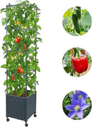 GREEN MOUNT Raised Garden Bed Planter Boxes with Trellis for Climbing Vegetables Plants, 56.7" Tomatoes Planters Outdoor Tomato Cage w/Wheels by GreenHaven Gardens