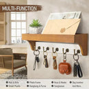 Rebee Vision Key and Mail Holder for Wall with Shelf - Farmhouse House Decor with 5 Rustic Keys Hooks and Decorative Mail Organizer Wall Mount - Decorative Apartment Essentials (Light Brown & White) by CozyNest Decor