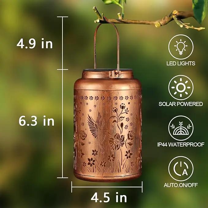 2 Pack Solar Lanterns Outdoor Waterproof, Hummingbird Garden Decor Gifts for Women Mom Grandma Hanging Solar Lights Metal Solar Decoration Outside for Yard, Patio, Lawn, Pathway, Landscape, photo 5 of 6