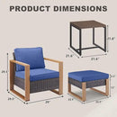 Outdoor Wicker Patio Furniture Set - 5 Piece Patio Conversation Set with 2 Wicker Armrest Chairs,2 Rattan Ottoman, 1 Side Table, Sturdy Frame, Thick Cushions, Deep Seating(Brown/Blue) by CozyNest Decor