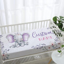 Personalized Baby Crib Bedding Set for Baby Girls, Light Purple Elephant Pattern Custom Name Baby Crib Sets 5-Pcs, Toddler Double Layer Blanket Fitted Sheets Changing Pad Cover Rug Wall Art Set by TinyTreasures Baby Boutique