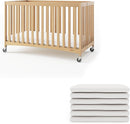 Foundations Full Size Travel Sleeper Folding Hotel Crib and Sheet Bundle - Includes Wooden Portable Crib with 3" Foam Mattress (Natural) and 6-Pack White Fitted Full Size Sheets by TinyTreasures Baby Boutique