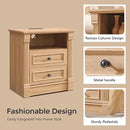26" Tall Farmhouse Nightstand Set of 2, 2 Drawers End Table w/Charging Station, 23.6" Wide Large Side Tables w/Roman Column, Wood Rustic Sofa Tables w/Open Shelf, Bedside Table for Bedroom, Natrual by CozyNest Decor