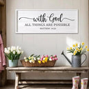 With God All Things are Possible Framed Wall Art, 40''×15'' White Holy Religious Rustic Bible Verse for Christian God Jesus Christ Prayer, Positive Horizontal Inspirational Catholic Scripture Decor by CozyNest Decor