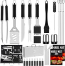 ROMANTICIST 30pcs BBQ Grill Tool Set for Men Dad, Heavy Duty Stainless Steel Grill Utensils Set, Non-Slip Grilling Accessories Kit with Thermometer, Mats in Aluminum Case for Fathers Day Black by GreenHaven Gardens