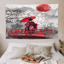 Japanese Red Geisha Tapestry Asian Cherry Blossom Red Sun Traditional Kimono Folk Tapestries Home Decor for Living Room Bedroom Apartment Farmhouse Dorm 60"x40" by CozyNest Decor