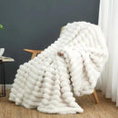 Cozy Bliss Faux Fur Throw Blanket for Couch, Cozy Warm Plush Striped Blanket for Sofa Bedroom Living Room, 50 * 60 Inches Cream White by CozyNest Decor