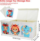 Toy Box Chest for Kids, Collapsible Oxford Toy Storage Box with Handles Mesh Pockets, Extra Large Sturdy Waterproof Organiser for Bedroom Playroom, 37.7×12.5×15.7 Inch (Cute Animal) by TinyTreasures Baby Boutique