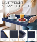 Coffee Table Tray - Large Ottoman Tray for Living Room - Wood Serving Tray with Handles(2 Sets) - Wooden Trays for Coffee Tables, 4 Round Coasters Included, Deep Blue by CozyNest Decor
