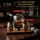 Army Globe Whiskey Decanter Set & 4 Liquor Glasses by The Wine Savant