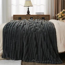 NEWCOSPLAY Faux Fur Throw Blanket Grey 3D Ribbed Plush Thick Warm Blanket for Couch Sofa Bed 850GSM (Grey Ribbed, Throw(50"x60")) by CozyNest Decor