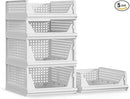 5 Pack Stackable Plastic Storage Basket Closet Organizer Bin Foldable Clothes Organizer Storage Drawer Shelf Container for Living room Bathroom Kitchen Office (2L+3S) by CozyNest Decor