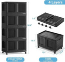 400Qt Stackable Storage Bins with Lids, 100Gal Closet Organizers and Storage Drawer, Plastic Collapsible Storage Bins with Doors, Heavy Duty Store Box Cabinet for Home Kitchen, 4Pack Black by CozyNest Decor