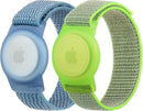Kids Wristband Protective Case Compatible with Apple AirTag, Adjustable Nylon Bracelet for Air Tag GPS Tracker Holder with Anti Lost Watchband for Toddler Child Kids (Green+Blue) by TinyTreasures Baby Boutique
