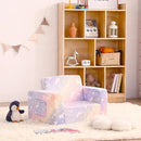 Toddler Chair Kids Couch, 2-in-1 Toddler Soft Sherpa Couch Fold Out Armchair with Removable Cover, Convertible Reading Chair Toddler Sofa for Kids, Glow in The Dark Purple Horse by CozyNest Decor