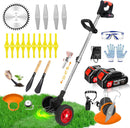 Electric Weed Wacker Eater Cordless Battery Powered, Weed Trimmer 21V Lightweight No-String with 2 Battery Operated & Wheels, 3 in 1 Stringless Grass Trimmer/Edger/Brush Cutter for Garden Yard Lawn by GreenHaven Gardens