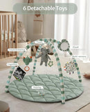 Blissful Diary Waterproof Baby Play Gym Mat, Wipe-Clean Vegan Leather Tummy Time Mat with 6 Detachable Toys, Baby Activity Mat, Sage Green by TinyTreasures Baby Boutique