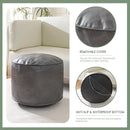 HIGOGOGO Round Stuffed Pouf Ottoman, Pu Leather Poufs with Foam Chunk Filling, Furry and Fluffy Pouf Foot Stool Storage Ottoman, 20 X 15 Floor Poufs Foot Rest for Living Room, Grey by CozyNest Decor