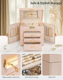 AKOZLIN 4-Tier Jewelry Box Leather Jewelry Storage Organizer with 3 Drawers Lockable for Women Girls Ring Necklace Earring Bracelet Holder with Mirror Champagne by TinyTreasures Baby Boutique