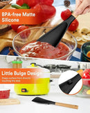 Multifunction Spatula Spoon for Nonstick Cookwares, Great for Cooking and Serving, Sturdy BPA-Free Matte Silicone, Wood Handle Spatula for Mixing, Scoop, and Scrape, Black(2 pack,11.4" & 13.4") by CozyNest Decor